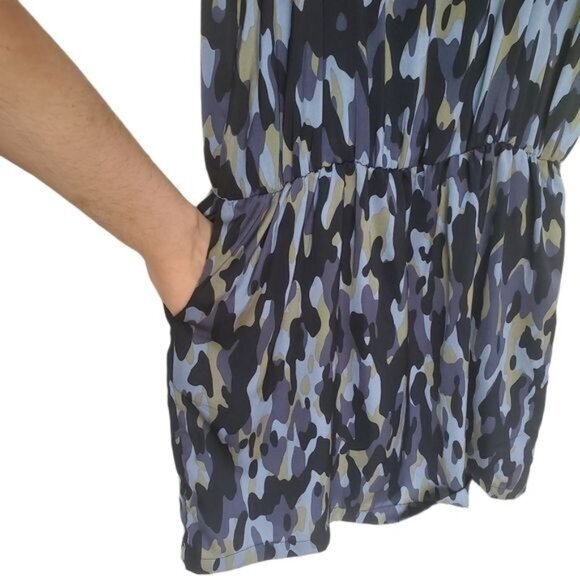 SINEQUANONE Womens Dress Camo Zip Lined Cinched Waist Black Blue Pockets‎ Medium - Picture 7 of 11